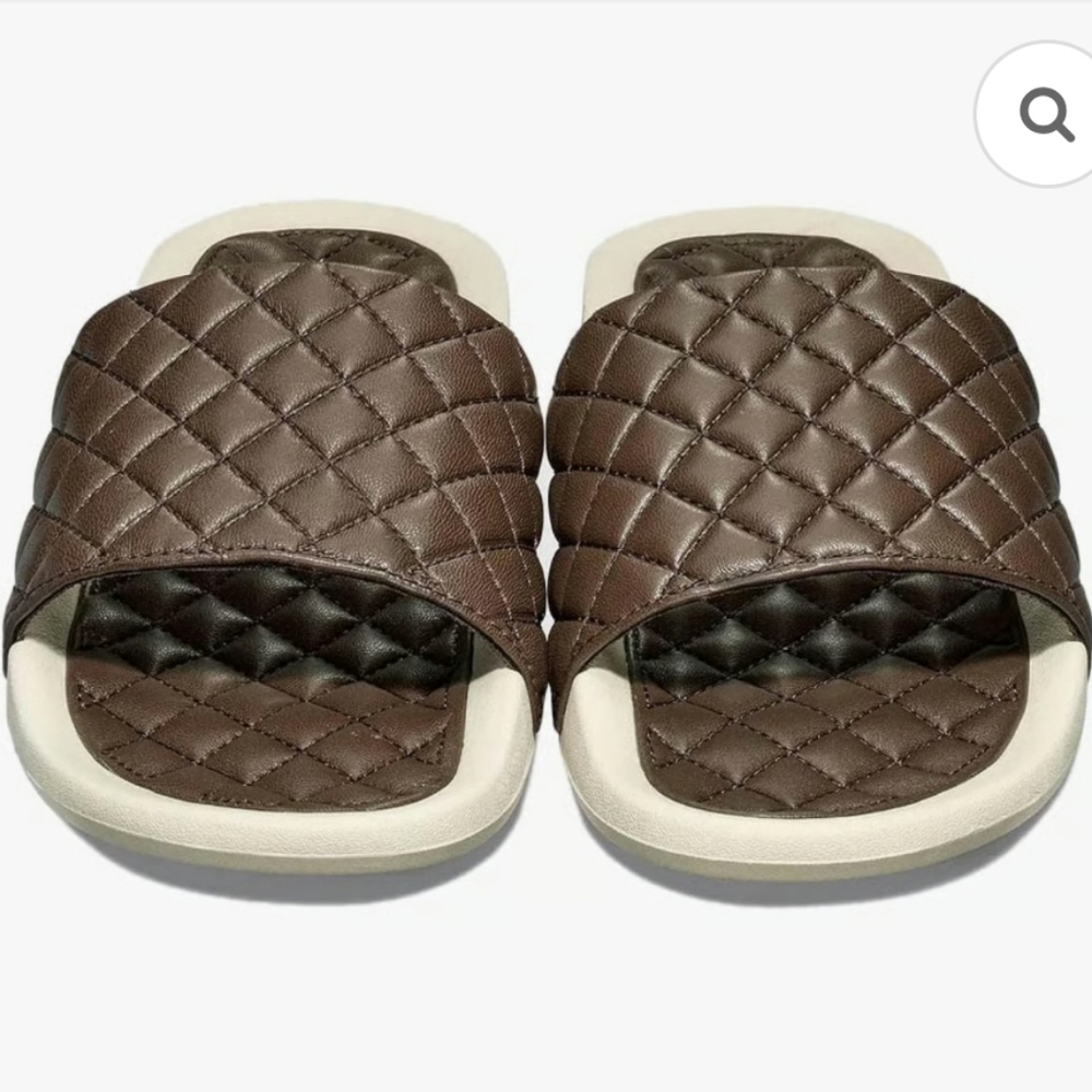 NIB APL Lusso Quilted Chocolate Brown Leather Slides Mens 12/ Womens 13.5